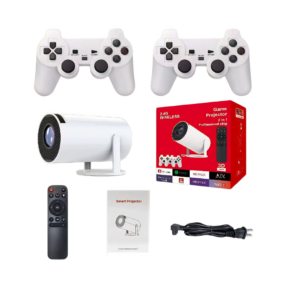 M300 MAX Game Projector, Portable Smart Android Projector With 2 Wireless Game Controllers, 720P Native Support 4K, 150 Screen, 35W Home Theater Video Projector For Outdoor & Indoor Movie Gaming, EU