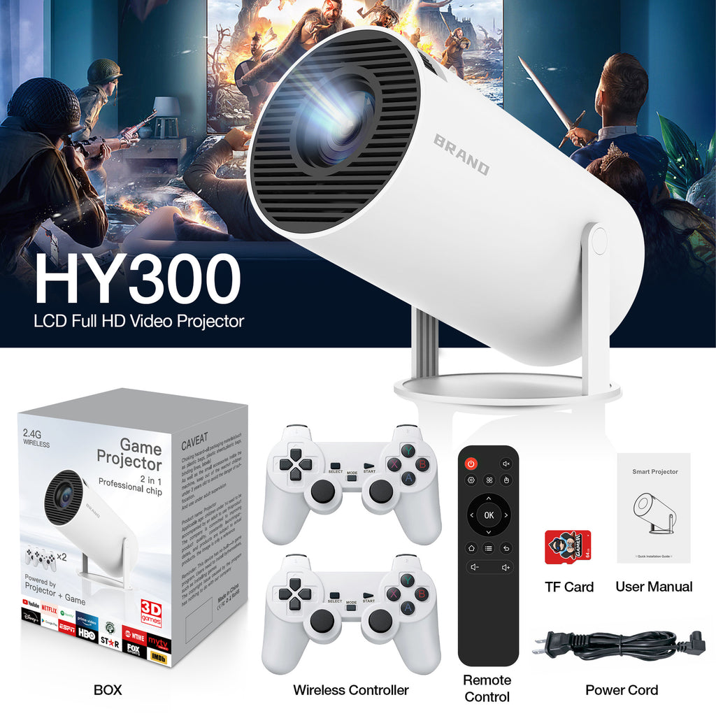 M300 MAX Game Projector, Portable Smart Android Projector With 2 Wireless Game Controllers, 720P Native Support 4K, 150 Screen, 35W Home Theater Video Projector For Outdoor & Indoor Movie Gaming, EU