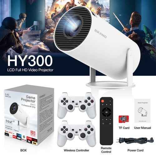 M300 MAX Game Projector, Portable Smart Android Projector With 2 Wireless Game Controllers, 720P Native Support 4K, 150 Screen, 35W Home Theater Video Projector For Outdoor & Indoor Movie Gaming, EU
